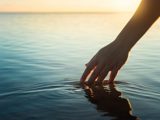 Fingertips dipping in a lake